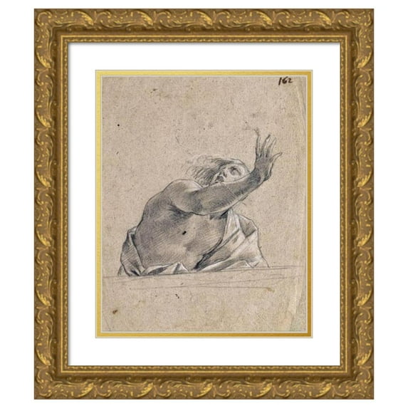 Simon Vouet 20x24 Gold Ornate Framed and Double Matted Museum Art Print Titled - Man with Raised Arm Behind a Parapet (1648)