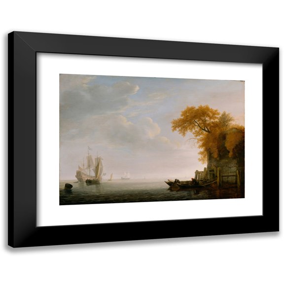 Simon de Vlieger 14x11 Black Modern Framed Museum Art Print Titled - A Calm Sea (1642)