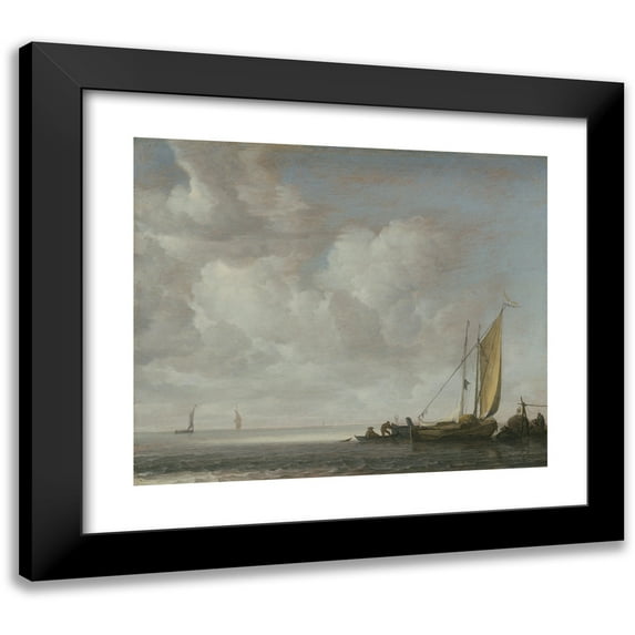 Simon de Vlieger 14x12 Black Modern Framed Museum Art Print Titled - Calm Sea (After 1640)