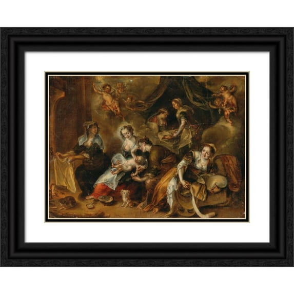 Simon de Vos 14x11 Black Ornate Wood Framed Double Matted Museum Art Print Titled: The Birth of the Virgin