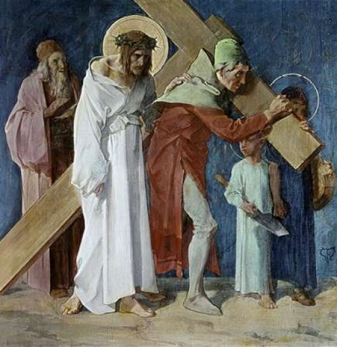 Simon of Cyrene Helps Jesus 5th Station of The Cross Canvas Art - Martin Feuerstein (24 x 24)