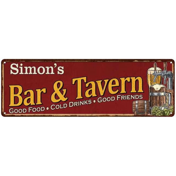 Simon's Bar and Tavern Red Chic Sign Man Cave Decor Gift 8x24 108240002230