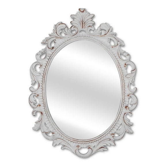 Simon's Shop 18'' Distressed White Mirror for Wall Oval Framed Mirror Makeup Mirror, Vintage Room Decor