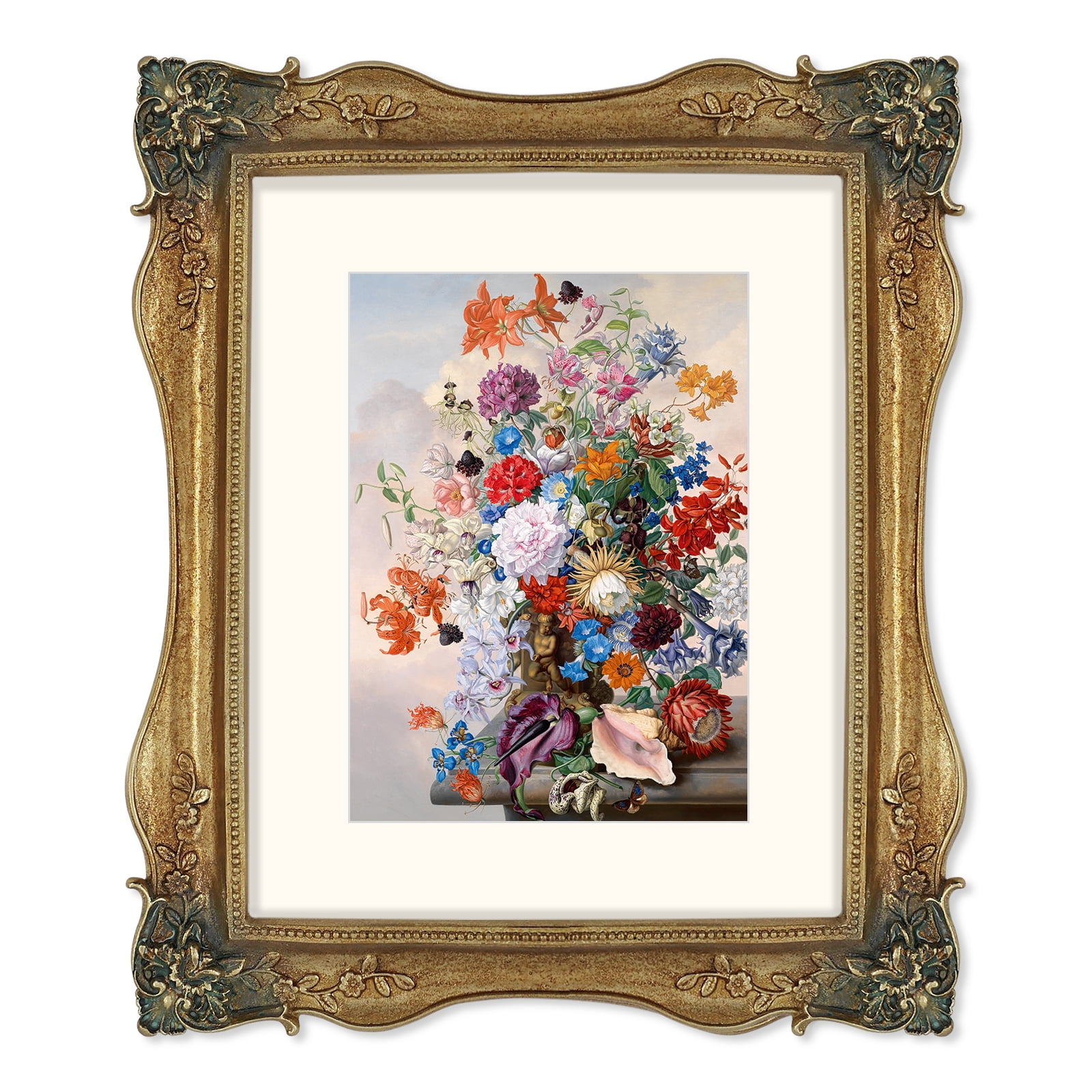 Simon's Shop Picture Frames 8x10 Baroque Frame with Corner Ornaments for 8 by 10 Photos, Gold, Wall and Tabletop Decor