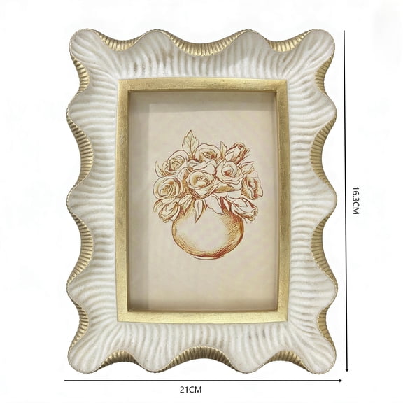 Simon's Shop Vintage White & Gold Photo Frame - Retro Scalloped Edge Design for Wall Mount or Tabletop Display