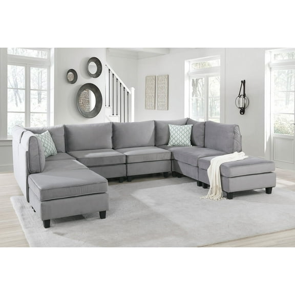 Simona 120" Gray Velvet 8Pc Modular Sectional Sofa