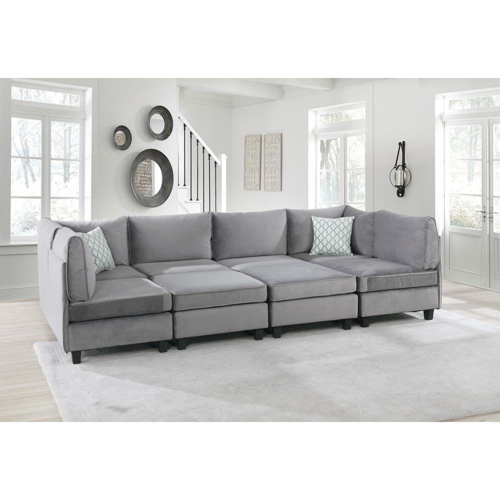 Simona Beautiful Gray Velvet Upholstered 8Pc Modular U Shape