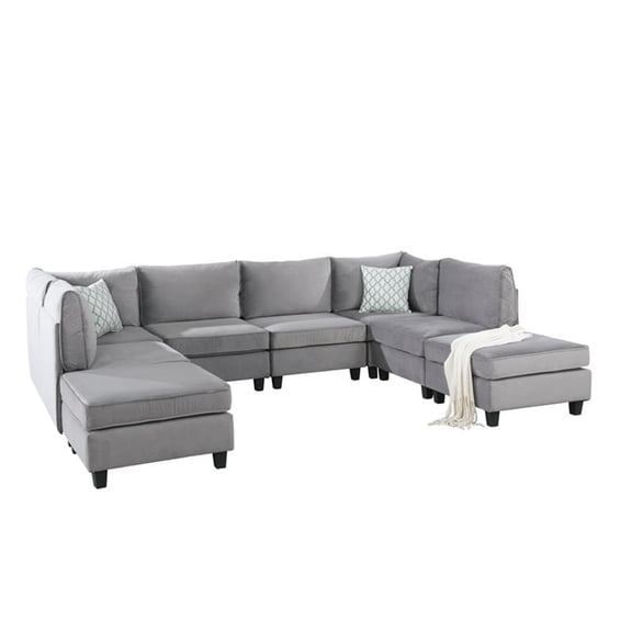 Simona 120" Modular Sectional Sofa Gray Velvet 8-Piece with 2 Ottomans