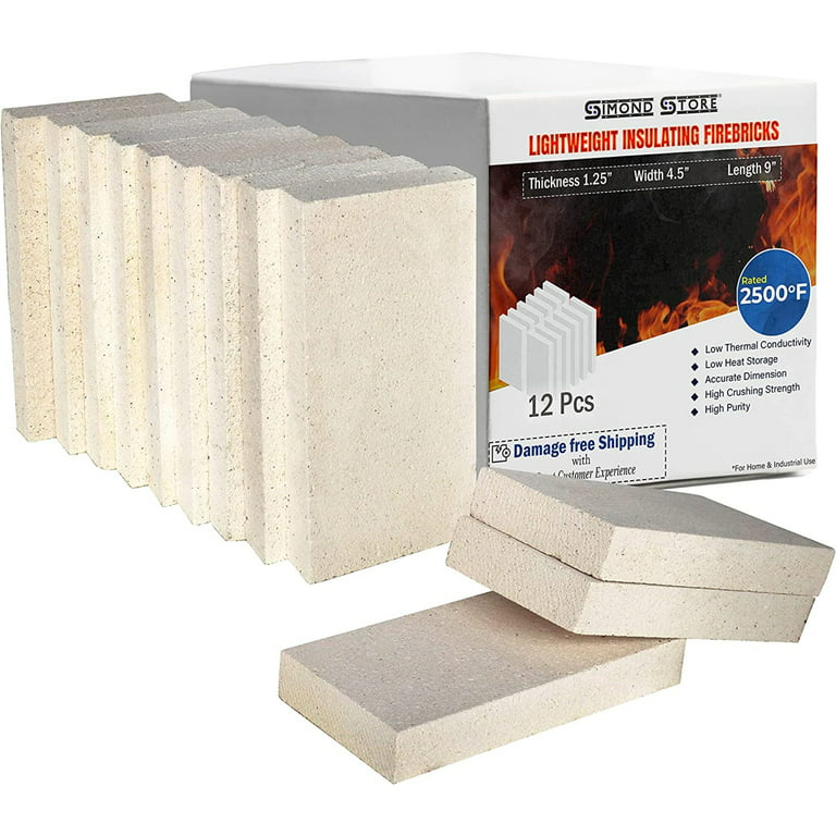 SIMOND STORE Insulating Fire Bricks, 2500F Rated, 1.75 x 4.5 x 9, Pack  of 8, Soft Fire Bricks for Forge, Kiln, Pizza Oven, Wood Stove, Fireplace