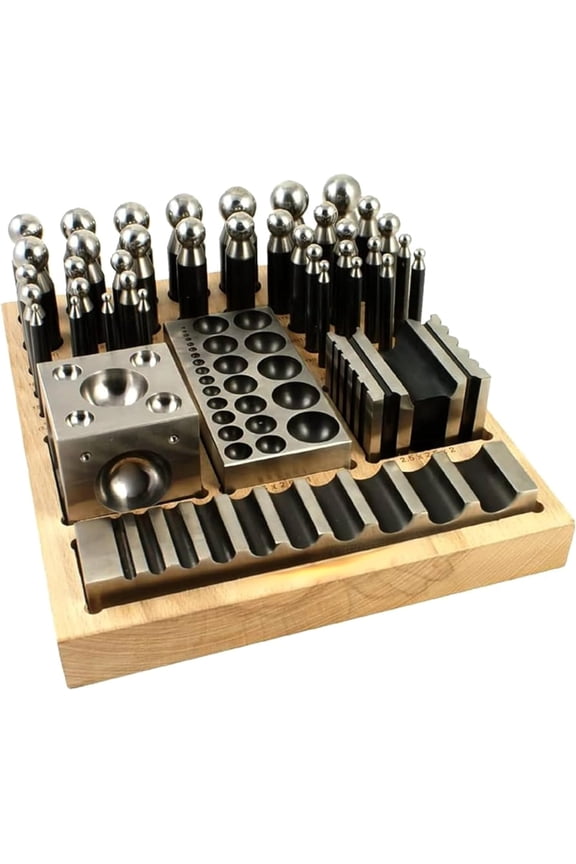 41 PC doming Block and Punch Set - Designer Dapping Doming Punch Block Set Jewelry Making Supplies with Wood Base for Metal Forming, Jewelry Making Tools, Coin Ring Making Tools
