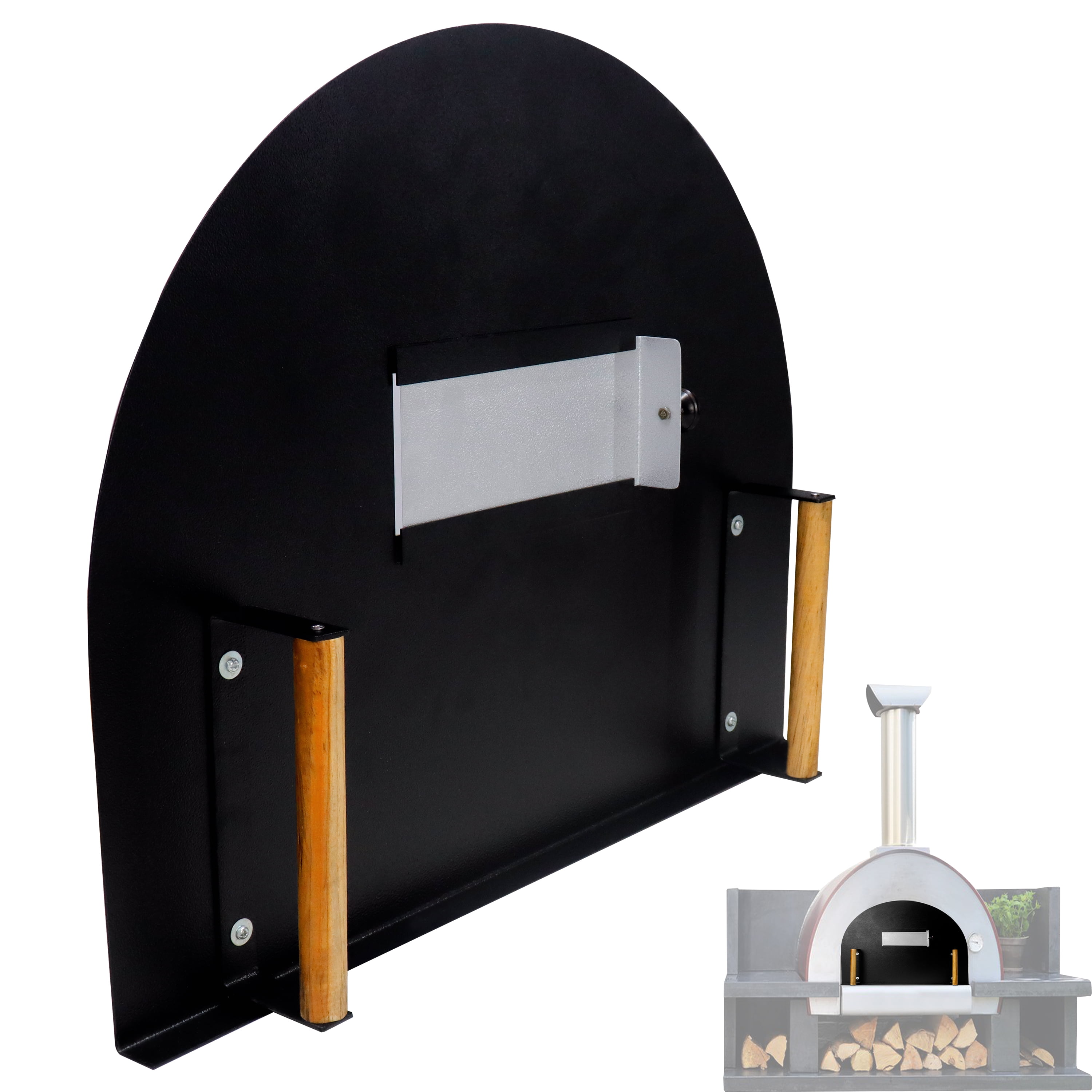 Simond Store Pizza Oven Door 25” X 20” Stainless Steel 304 Heavy-Duty Oven Door with Wooden Handle for Indoor & Outdoor Pizza Oven, Outdoor Pizza Oven Kit
