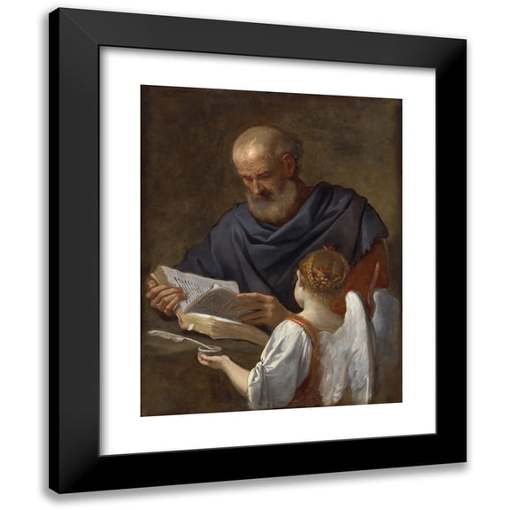 Simone Cantarini 12x14 Black Modern Framed Museum Art Print Titled - Saint Matthew and the Angel (C. 1645-1648)