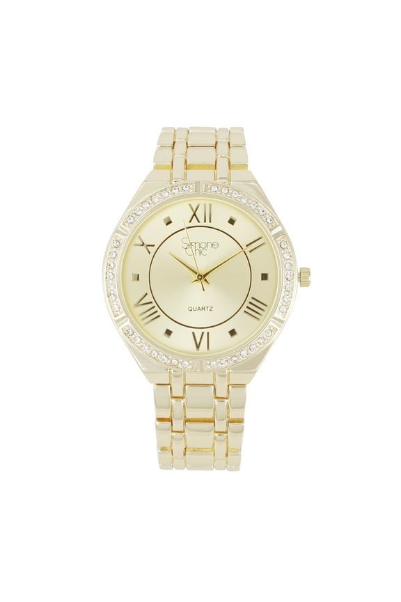 Simone Chi Women's Luxury Crystal Diamonds Iced Out Watch, Blinged Out Sparkling Elegance and Timeless Glamour (ST10502 Classic Gold)