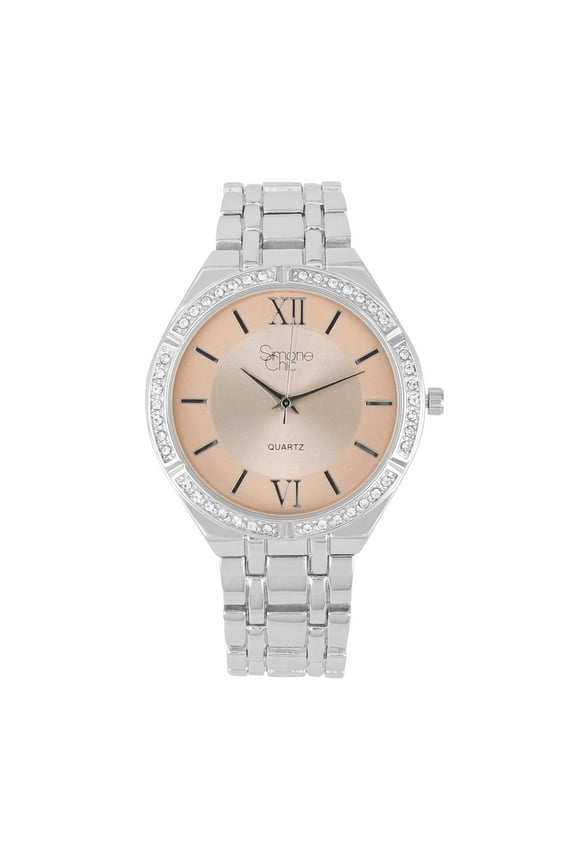 Simone Chi Women's Luxury Crystal Diamonds Iced Out Watch, Blinged Out Sparkling Elegance and Timeless Glamour (ST10503 Silver Pink)