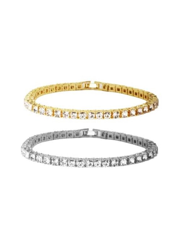 Distinctive Classic Tennis Bracelets - Your Choice 3mm or 5mm Diamonds w/ Sizes Ranging from 6.5" to 9" - Timeless Iced Sparkle (5mm Gld-Slvr Combo, 7.5 Inchs)