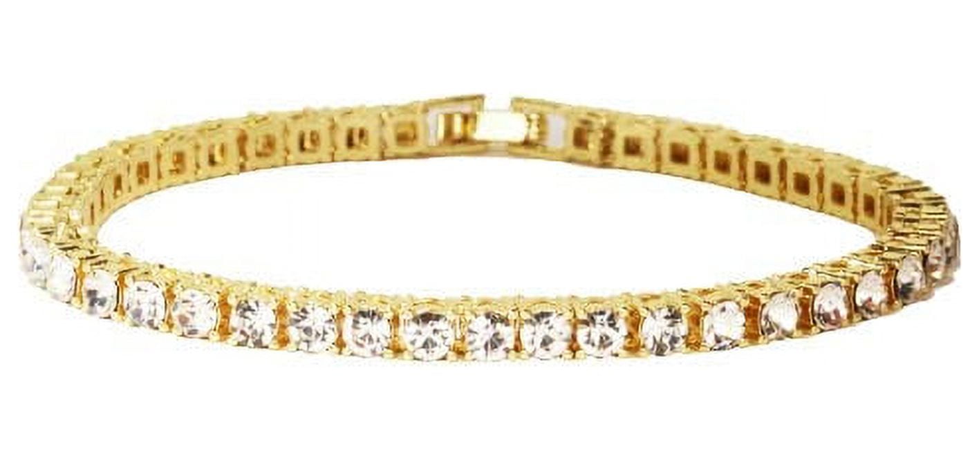 SIMONE CHIC Distinctive Classic Tennis Bracelets - Your Choice 3mm or 5mm Diamonds w/ Sizes Ranging from 6.5" to 9" - Timeless Iced Sparkle (3mm Gold, 8)