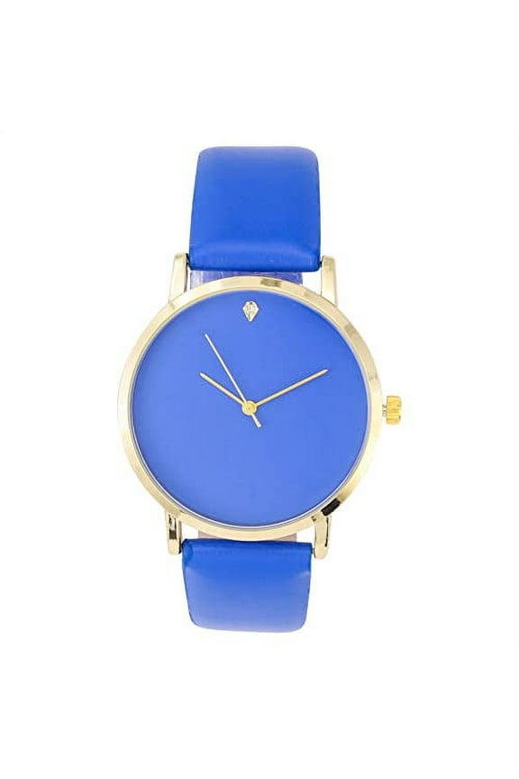 Simple and Streamlined, Diamond Teardrop at 12 o'clock - Elegant Women's Round Dial Rubber Band Sleek Designer Wrist Watch - ST10458 Gld - Blue