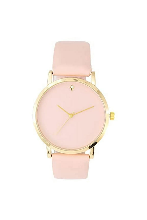 Simple and Streamlined, Diamond Teardrop at 12 o'clock - Elegant Women's Round Dial Rubber Band Sleek Designer Wrist Watch - ST10458 Gld - Blush