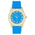 thumbnail image 1 of Simone Chic Women's Big Rocks Fully Iced Bezel Colored Dial w/Easy Reader Roman Numerals Colorful Rubber Band Watch - ST10357LA (Gold Bright Blue), 1 of 3