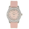 thumbnail image 1 of Simone Chic. Women's Big Rocks Fully Iced Bezel Colored Dial w/Easy Reader Roman Numerals Colorful Rubber Band Watch - ST10357LA Silver Blush Pink, 1 of 3