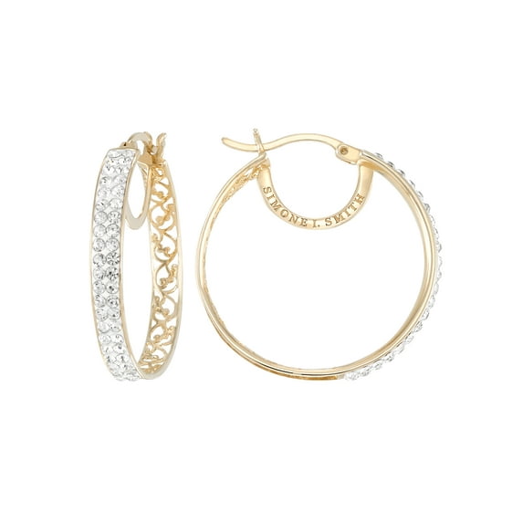 Simone I. Smith Gold Tone Crystal Pave Round Hoop Earrings, Sterling Silver, 29mm