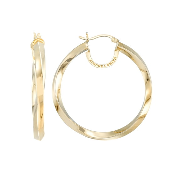 Simone I. Smith Sterling Silver Gold Tone High Polished Slow Twist Round Hoop Earrings