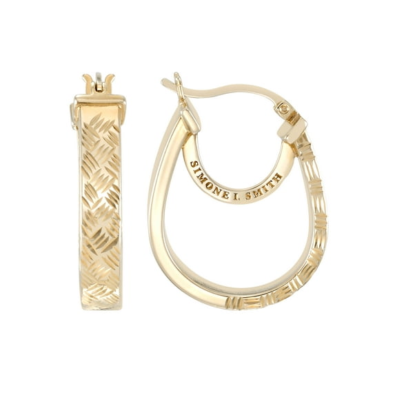 Simone I. Smith Sterling Silver Gold Tone Woven Diamond Cut Pear Shape Hoop Earrings