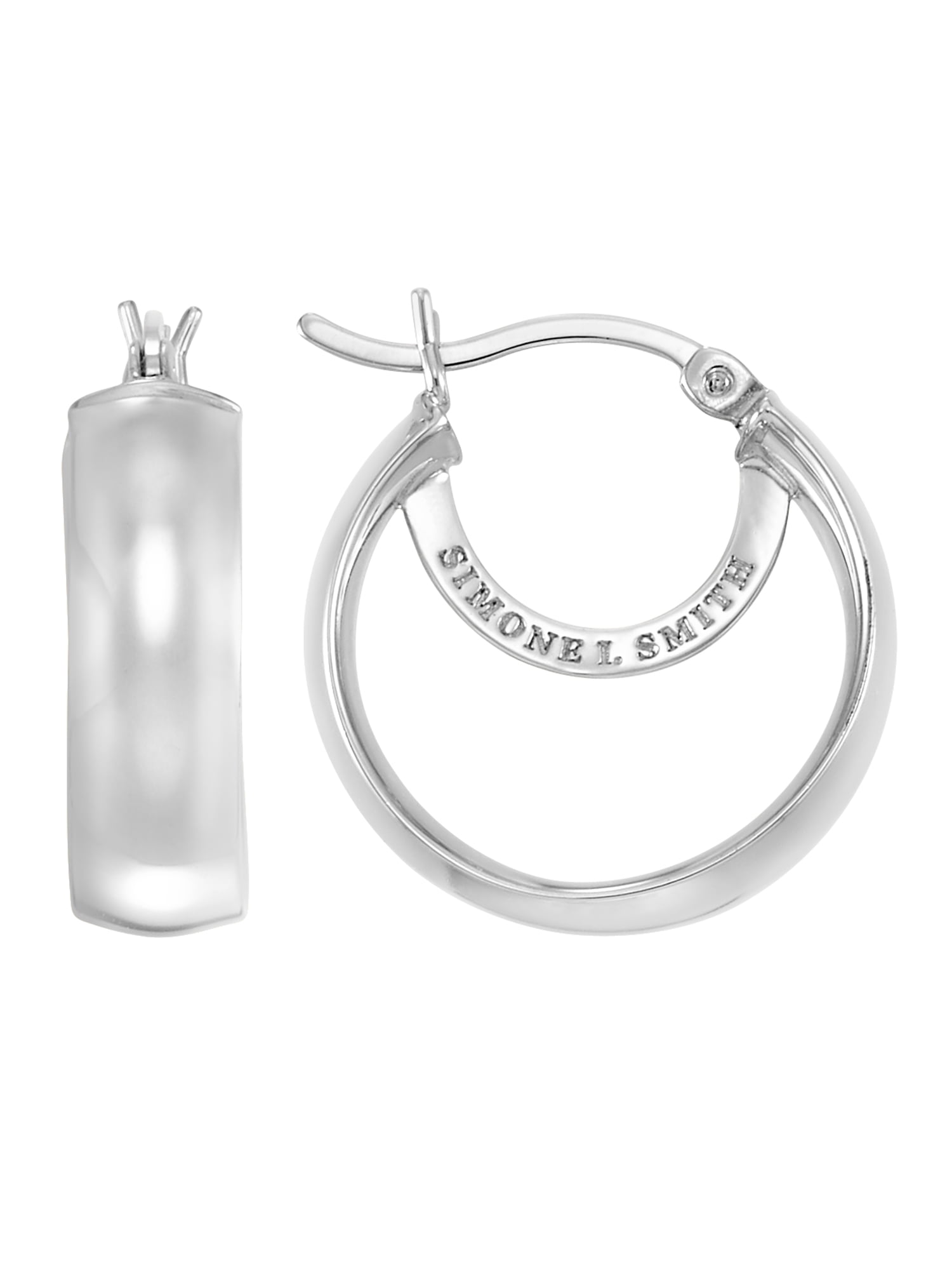 Simone I. Smith Sterling Silver Platinum Tone High Polished Bold Round Earrings