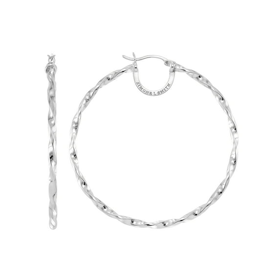 Simone I. Smith Sterling Silver Platinum Tone High Polished Large Round Twist Hoop Earrings
