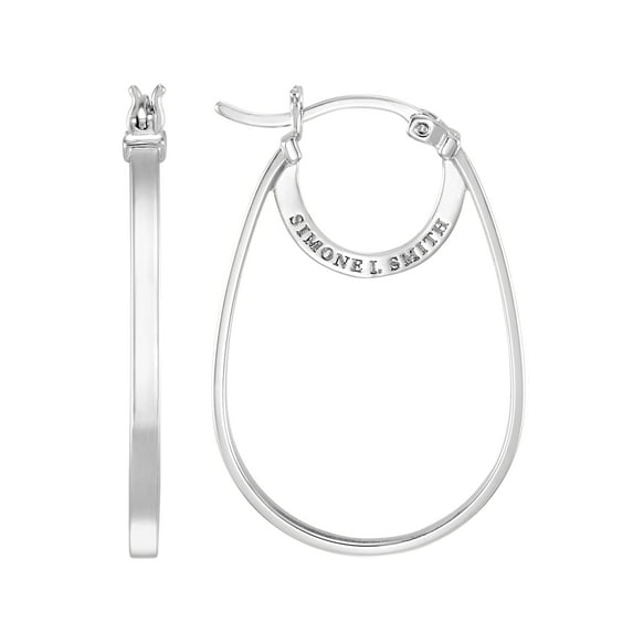 Simone I. Smith Sterling Silver Platinum Tone High Polished Pear Shape Hoop Earrings