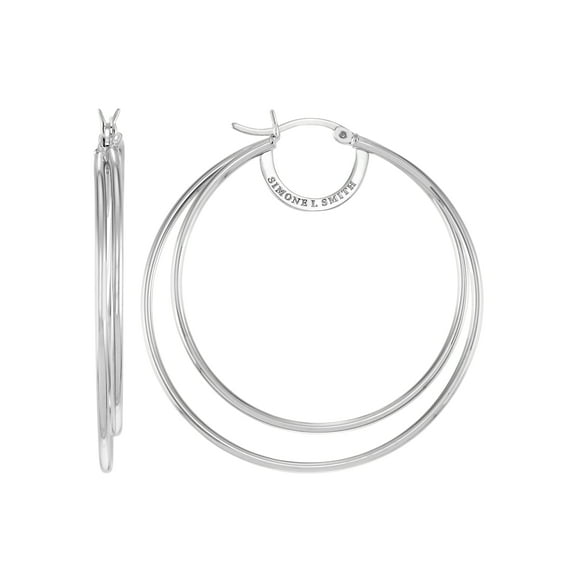 Simone I. Smith Sterling Silver Platinum Tone Large Double Hoop Earrings