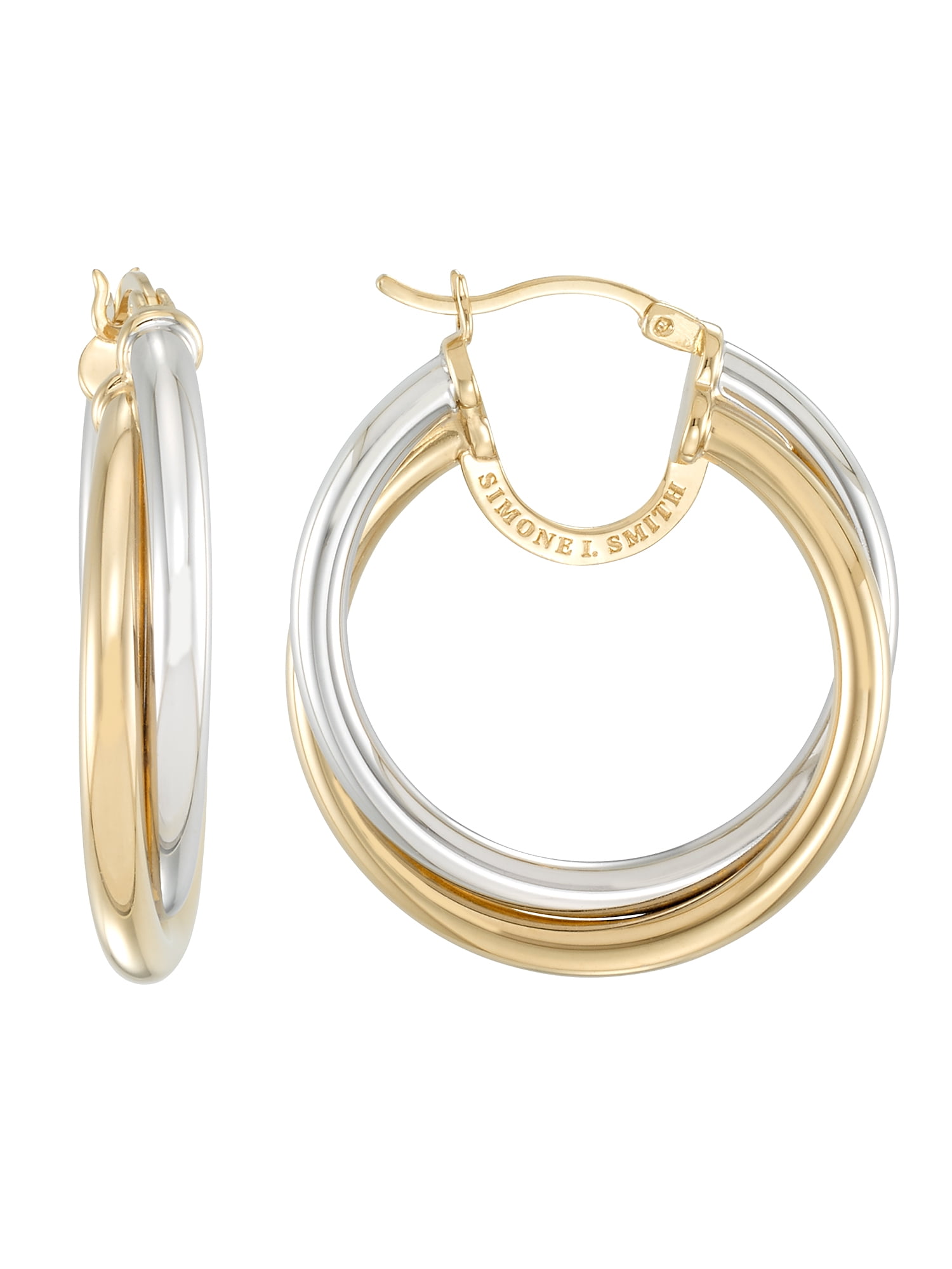 Simone I. Smith Sterling Silver Two-Tone High Polished Double Hoops