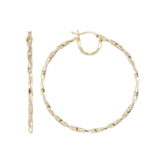 Simone I. Smith for Walmart Large Round Twist Hoop Earrings, Sterling Silver, Includes Purple Velvet Pouch, 42mm x 40mm