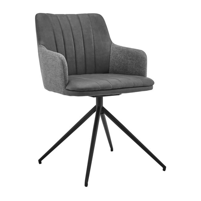 Gray Faux Leather and Fabric Swivel Arm Chair with Black Metal Legs