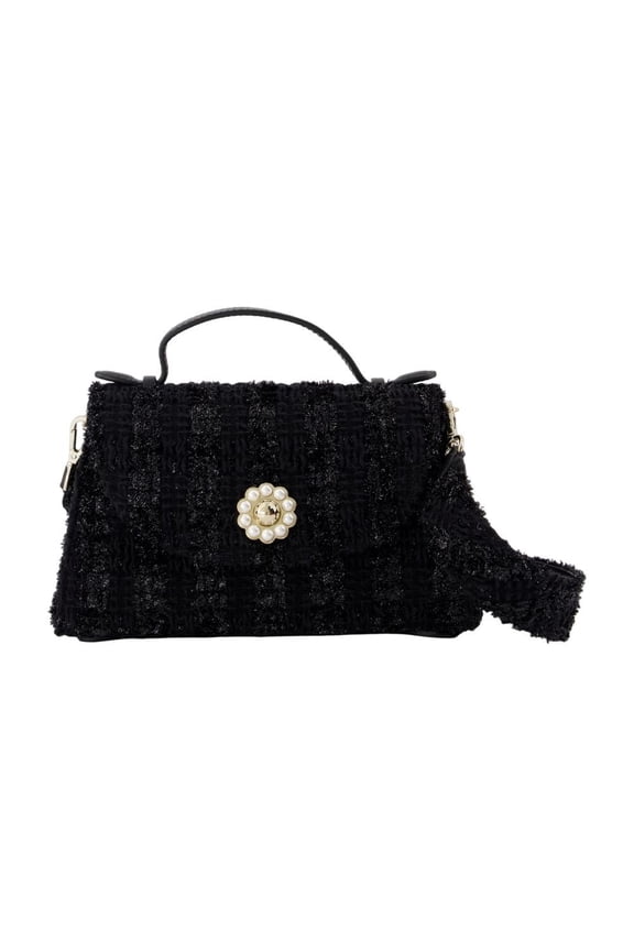 Men's Textured Black Cotton Pouch With Pearl Flower Embellishment Black