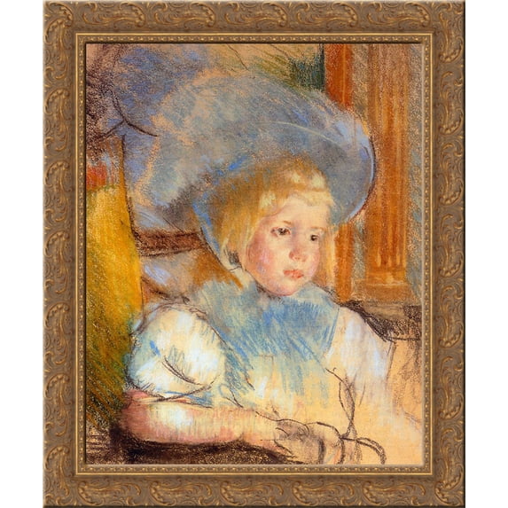 Simone in Plumed Hat 24x20 Gold Ornate Wood Framed Canvas Art by Mary Cassatt