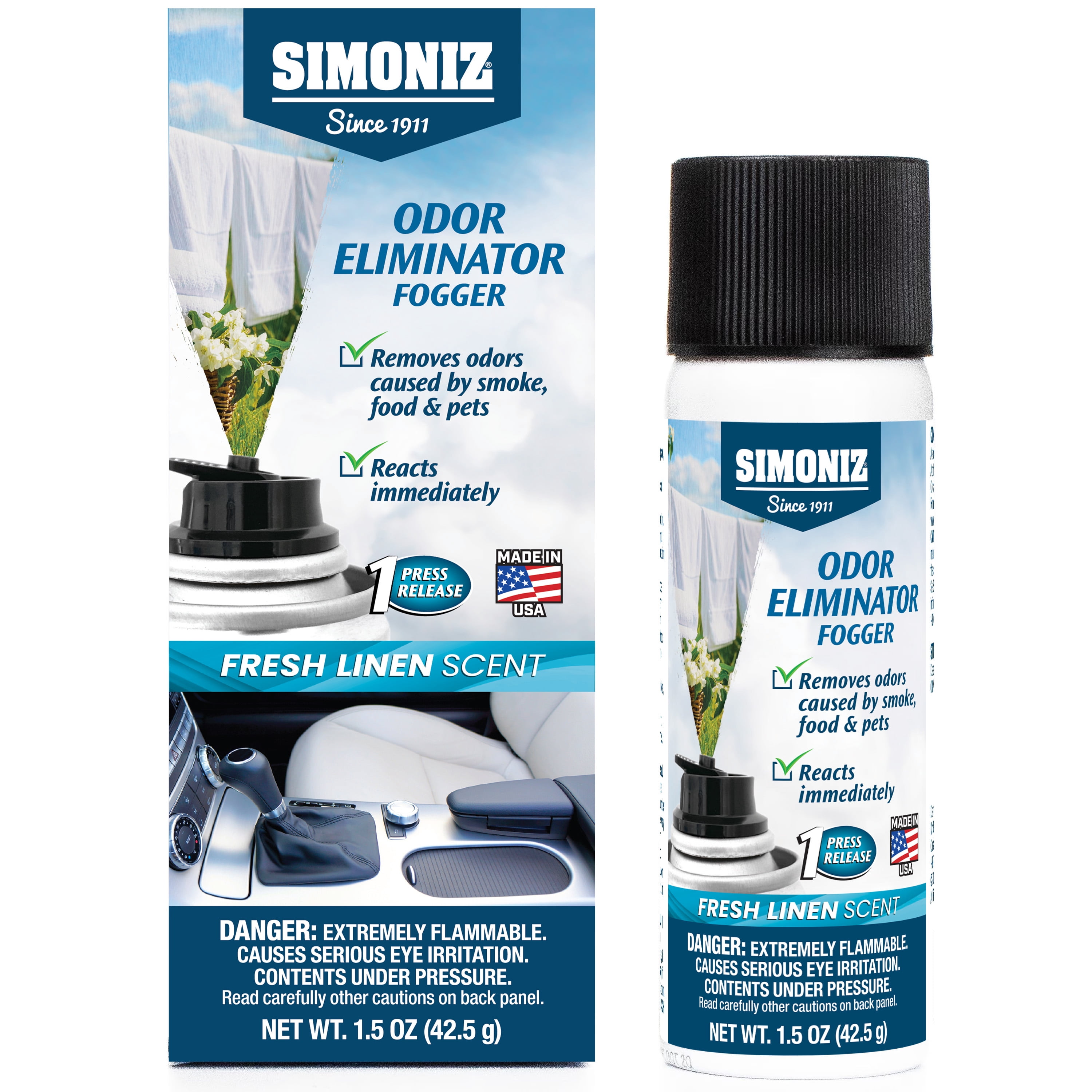 Simoniz Automotive Odor Eliminating Vehicle Fogger/Freshener Fresh Linen Scent, 1.5 oz