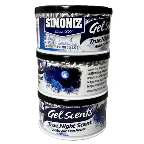 Simoniz - Gel Air Freshener 3 Pack 2.5 Ounces each - Auto Air Freshener, Eliminates Bad Scents & Odors - (True Night)