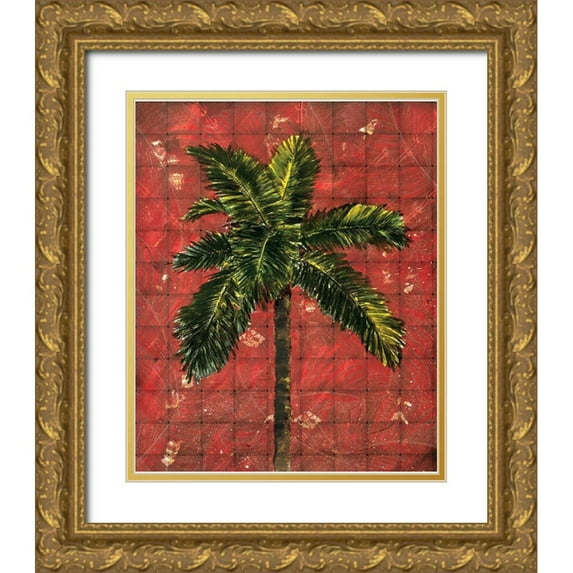 Simons 15x18 Gold Ornate Wood Framed with Double Matting Museum Art Print Titled - Fiesta Palm Red