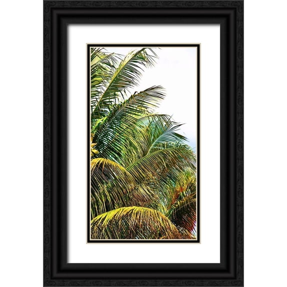 Simons 15x24 Black Ornate Wood Framed with Double Matting Museum Art Print Titled - Neon Palm II