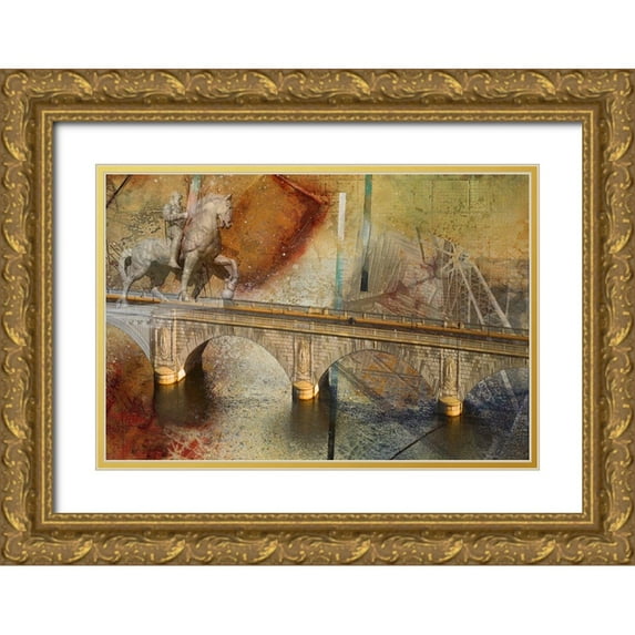 Simons 18x13 Gold Ornate Wood Framed with Double Matting Museum Art Print Titled - Arlington Memorial Bridge