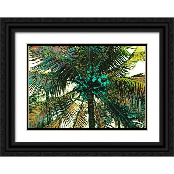 Simons 32x24 Black Ornate Wood Framed with Double Matting Museum Art Print Titled - Neon Palm Sunny