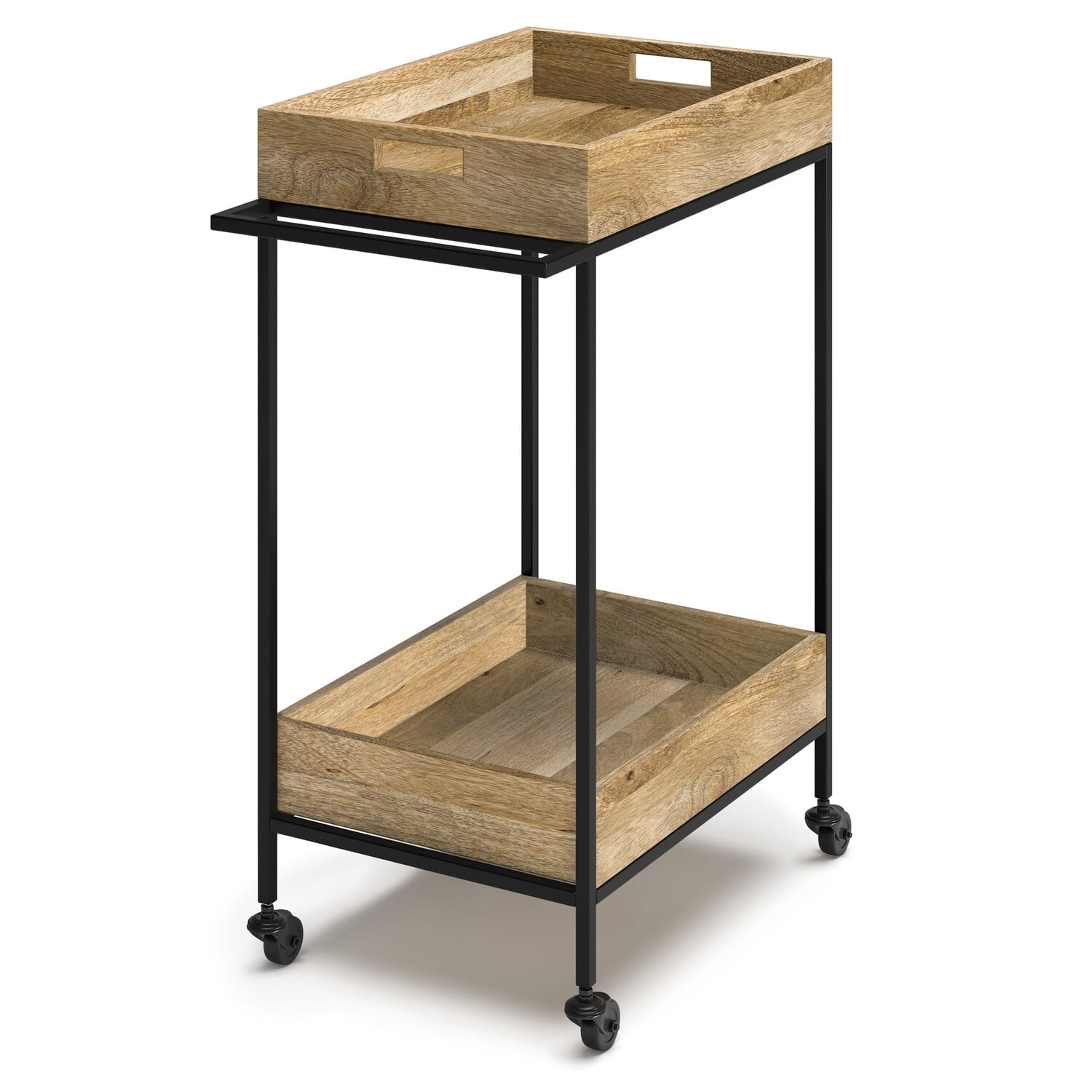 Simons Industrial Mango Wood and Metal 24" Bar Cart with Storage
