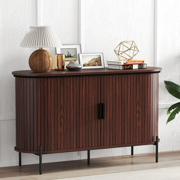Simore Sideboard Buffet Cabinet with Storage, 47.2" W x 32''H Fluted Cabinets with Sliding Doors, Entryway Sideboards Cabinet for Living Room Kitchen, Walnut