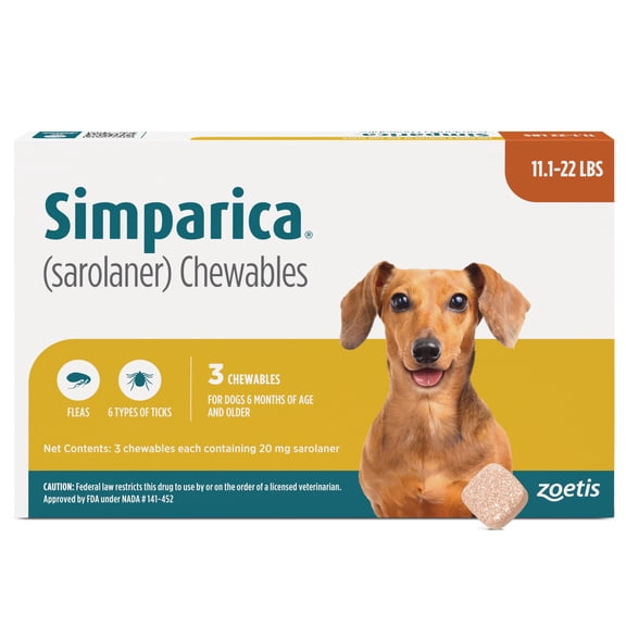 Simparica Chewable Tablets for Dogs, 11.1-22 lbs, (Orange Box)