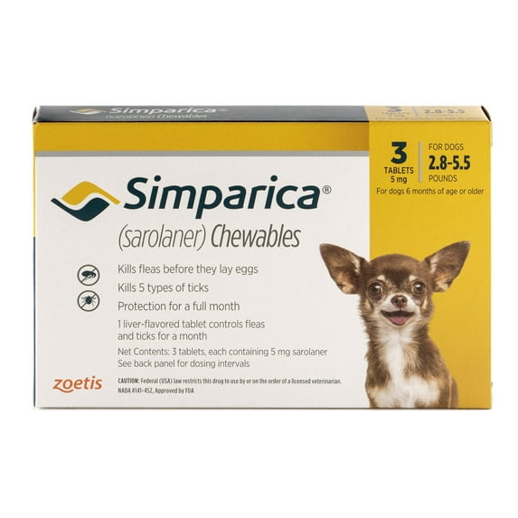 Simparica Chewable Tablet for Dogs, 2.8-5.5 lbs (Yellow Box)