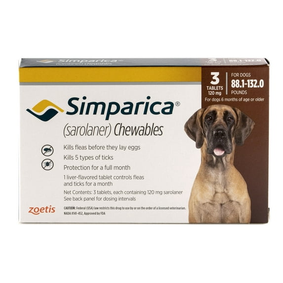 Simparica Chewable Tablet for Dogs, 88-132 lbs (Brown Box)