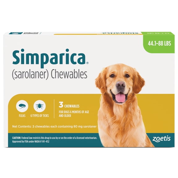 Simparica Chewable Tablets for Dogs, 44.1-88 lbs, (Green Box)