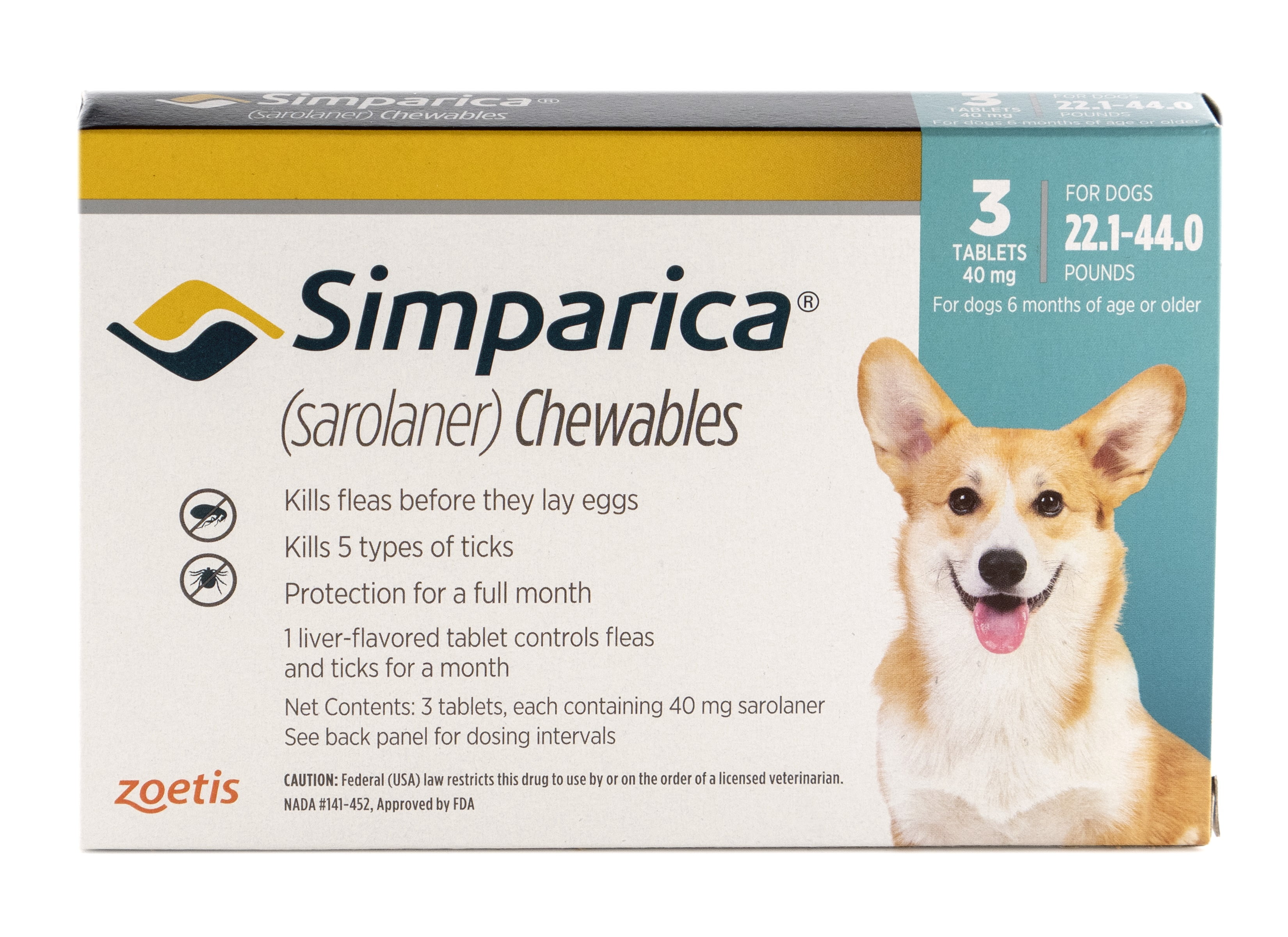 Simparica for Dogs, 22.144 lbs (Blue Box) 3 Count