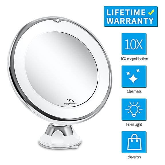 Simperf 10x Magnifying Lighted Makeup Mirror with 360° Rotation, Touch Sensor Control, LED Light, Powerful Locking Suction Cup, Cosmetic Mirror for Home, Bathroom, Vanity and Travel